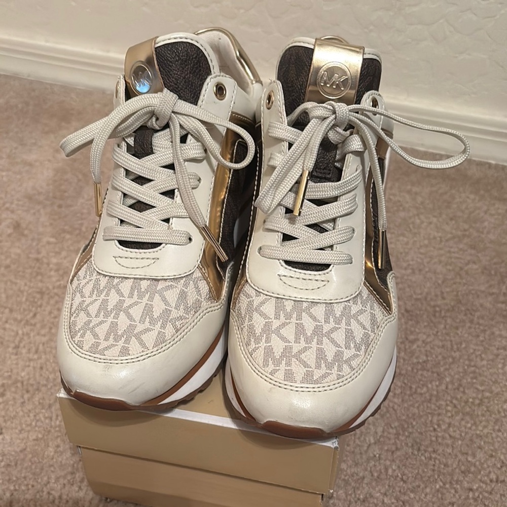 Michael Kors Cream and Brown Monogram Sneakers
